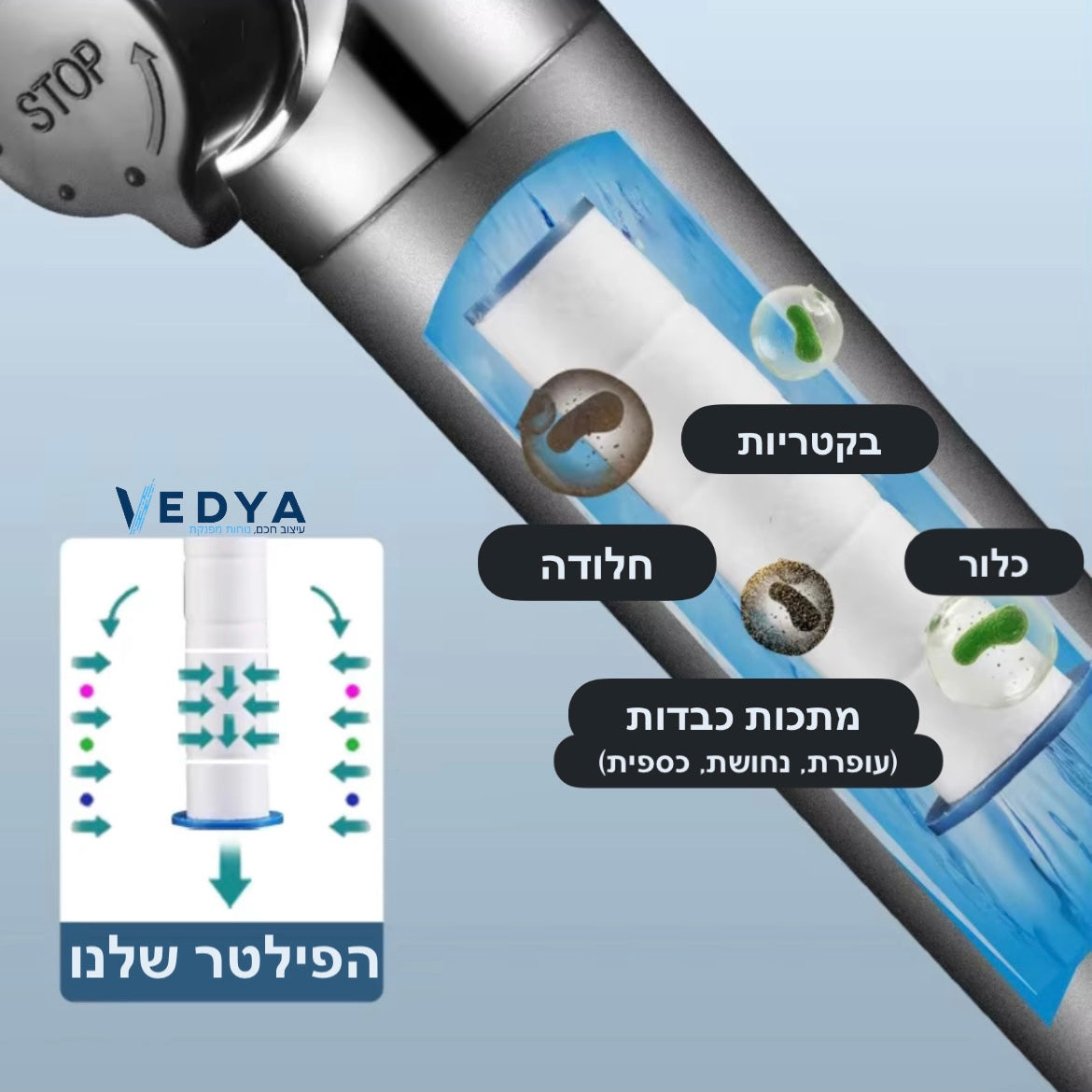 ראש מקלחת מגביר לחץ מסנן חכם