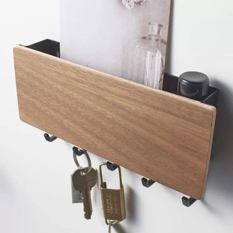 Wall-Mounted Wooden Storage Rack Key Hanger