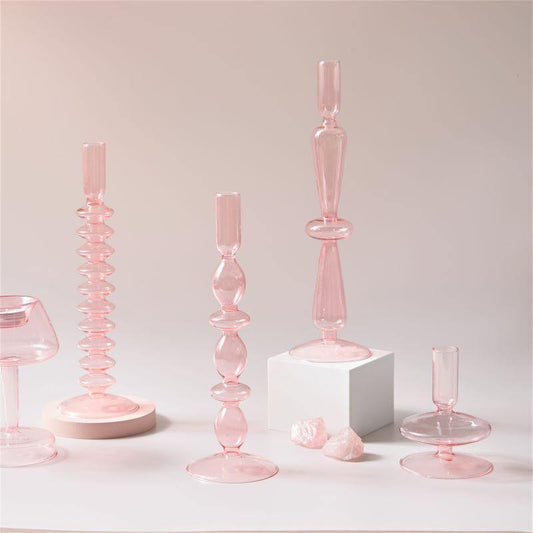 Pink Glass Taper Candle Holder & Vase Collection